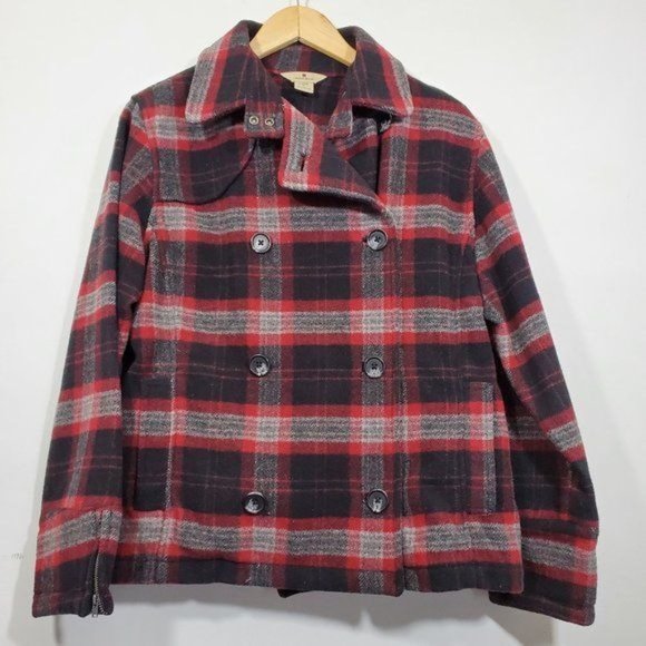 Woolrich Double Breasted Plaid Wool Blend Coat woman's size medium - Picture 1 of 9